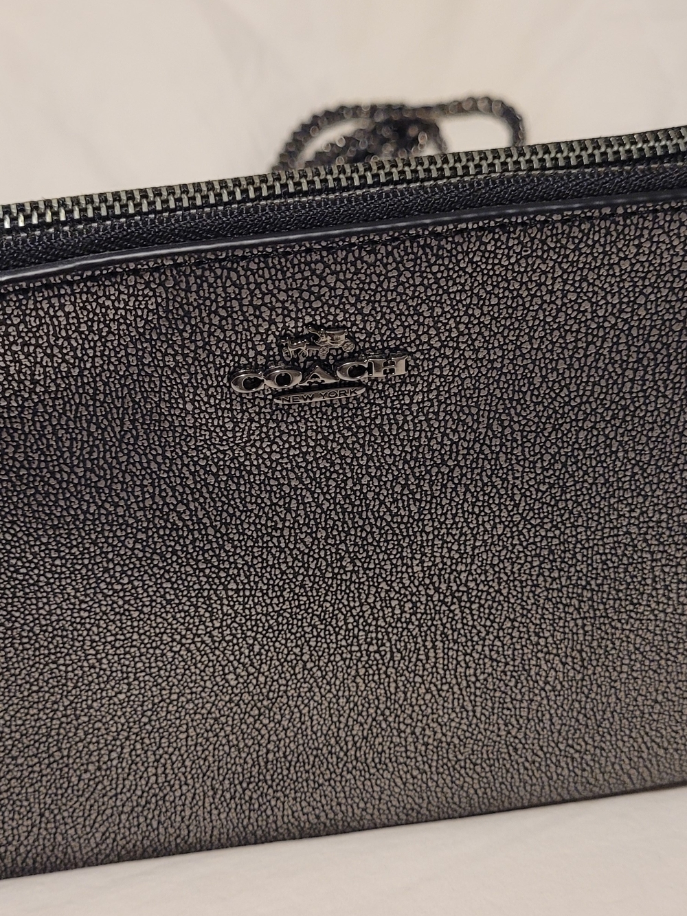 COACH Black Metallic Pebble Leather Crossbody Pouch Bag